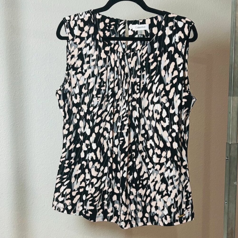 NEW Calvin Klein Abstract Sleeveless Pink/Gray/Black Blouse, NWOT